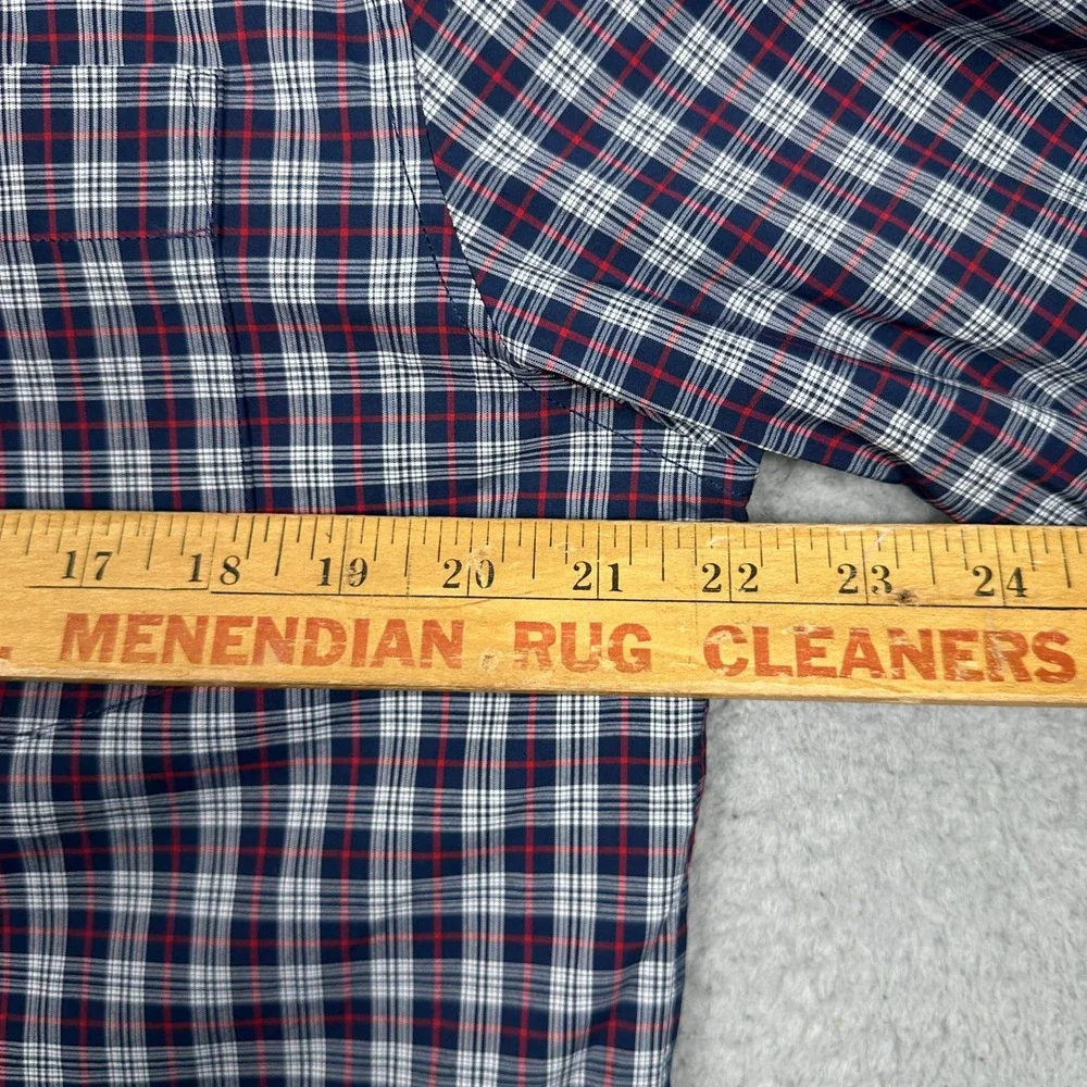 NEW Banana Republic Shirt Mens Large Slim Flex Fit Navy Red Plaid Tech Stretch